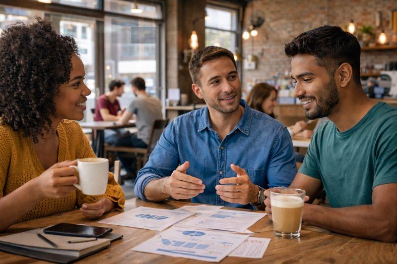 Professionals discussing if you can work remotely from another country