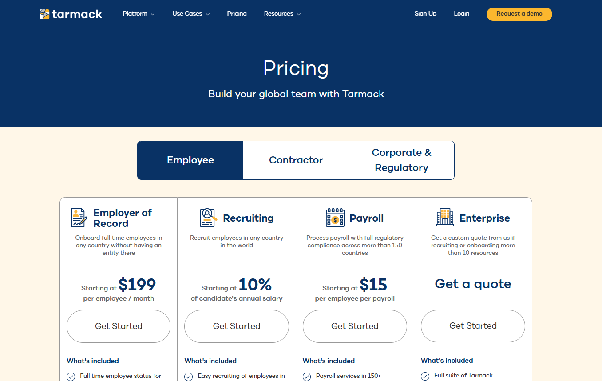 Tarmack’s pricing page