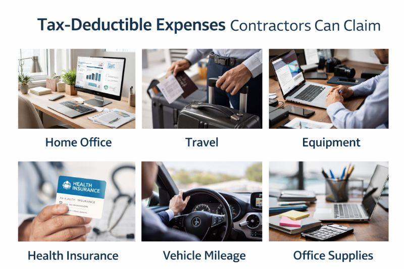 Infographic showing common 1099 write offs for independent contractors expenses