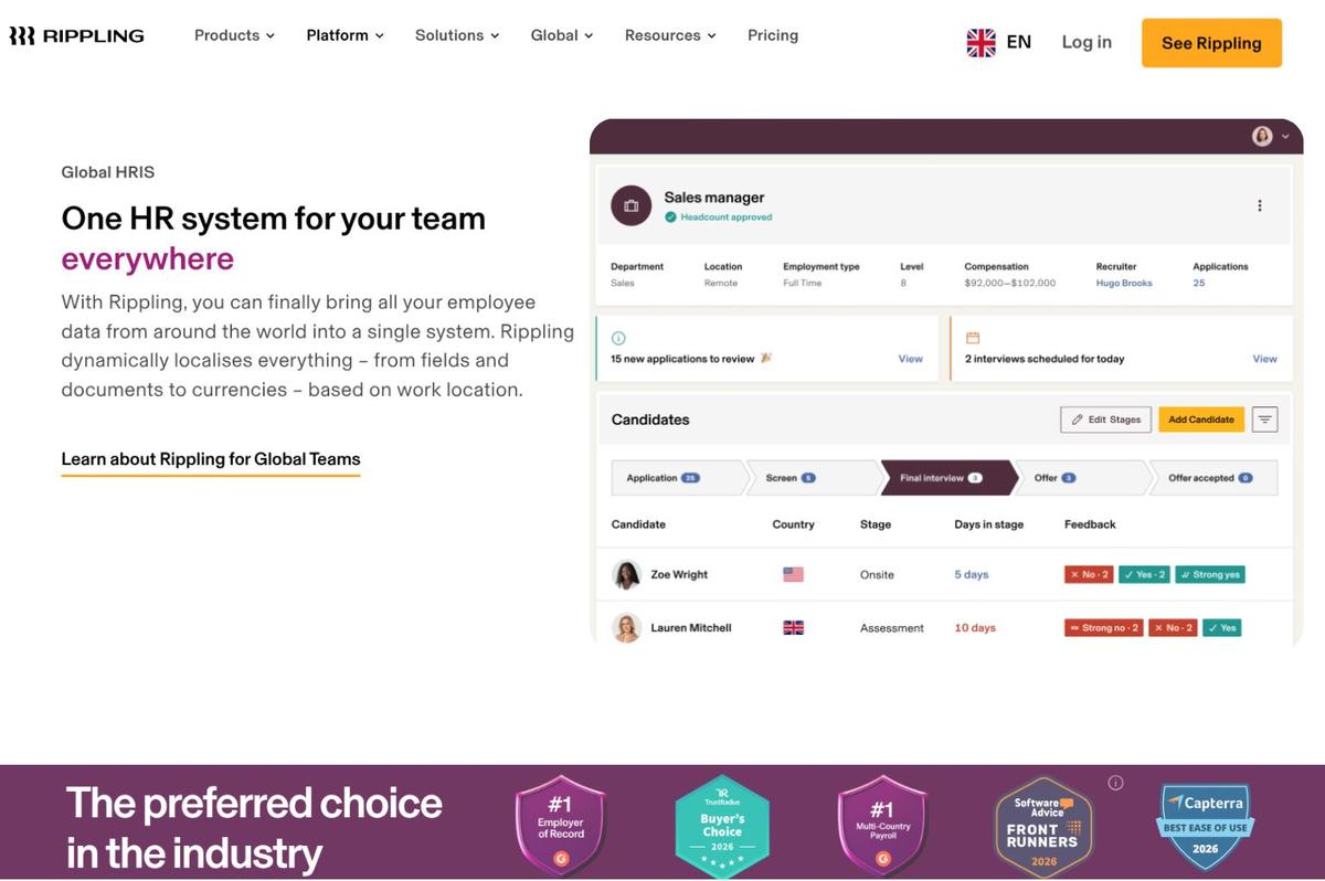 Papaya Global alternatives HR software dashboard showing global hiring and employee management system