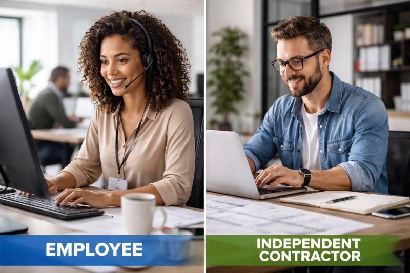 Comparison illustrating what is a 1099 employee versus regular employee roles