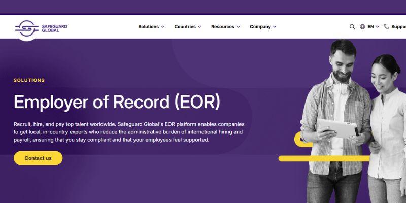 Safeguard Global Homepage highlighting employer of record platform as a strong Oyster HR alternative
