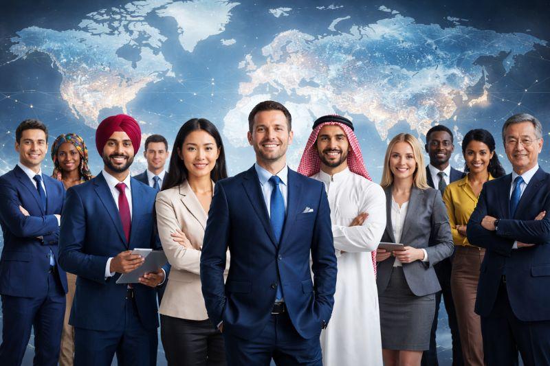 Global executive team illustrating risks of expanding a business internationally