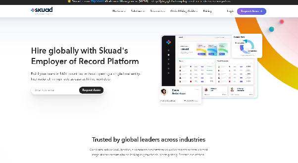 Landing page of Skuad’s employer of record services for startups