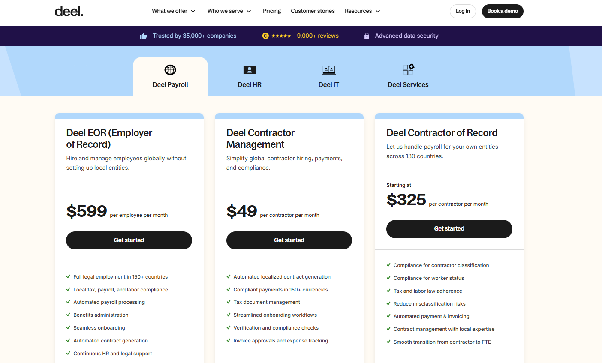 Deel’s pricing page