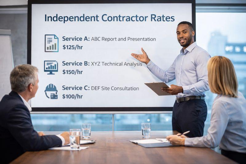Presentation on contractor rates explaining impact of 1099 write offs