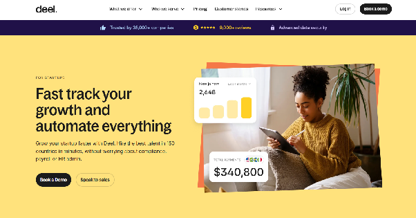 Landing page of Deel’s employer of record services for startups
