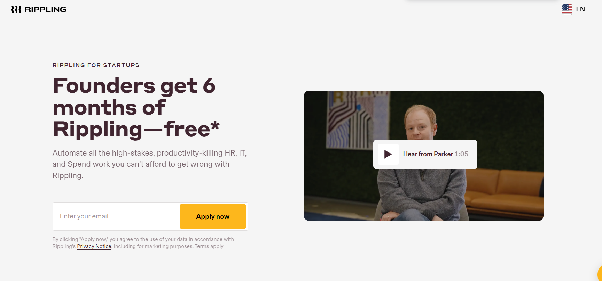 Landing page of Rippling’s employer of record services for startups