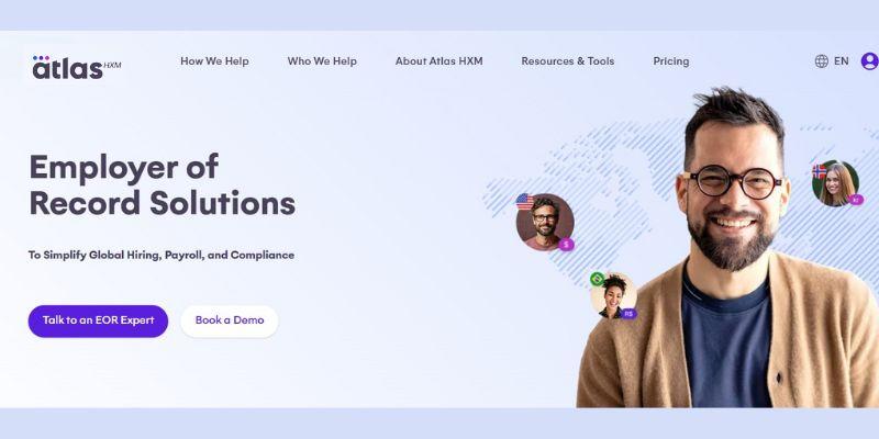 Atlas homepage, modern employer of record platform dat wereldwijde aanneming promoot
