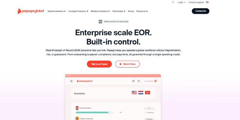 Papaya Global Homepage featuring enterprise EOR platform among leading Velocity Global alternatives