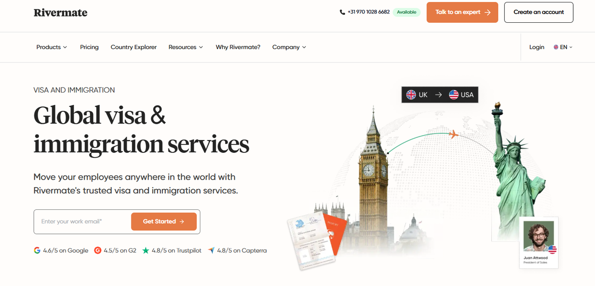 Rivermate’s visa and immigration support landing page