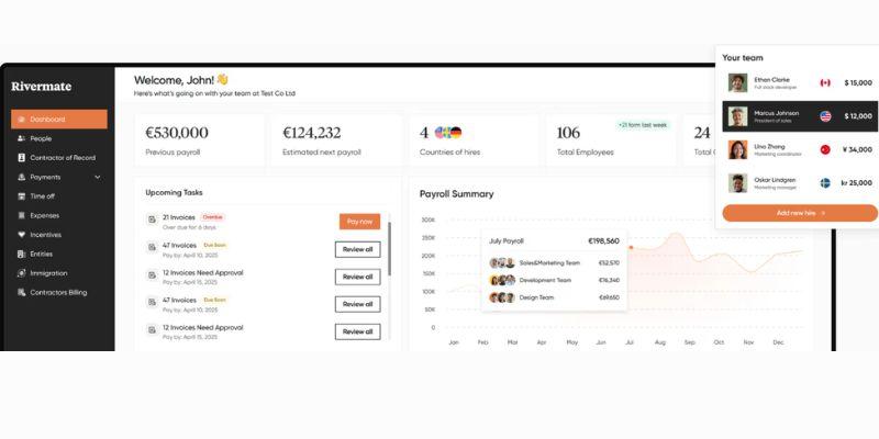 Rivermate dashboard interface featured among top Deel alternatives for employers 2026
