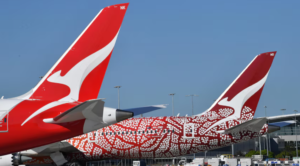 Image of Qantas airlines grounded at the airport
